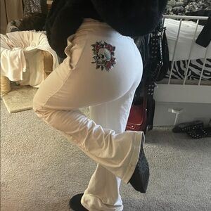 Ed Hardy Cream Pants with Skull Design